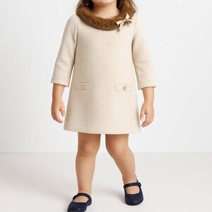 Janie and Jack Girls Faux Fur Collar Sweater Dress Beige Size 3